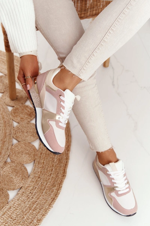 Damskie Sportowe Buty Sneakersy Beżowe Z Brokatem Belinda