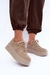 Skórzane Zamszowe Sneakersy Damskie Na Platformie Lee Cooper LCJ-26-01-4643 Beżowe