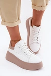 Skórzane Sneakersy Damskie Na Platformie Zazoo N408S2 Białe