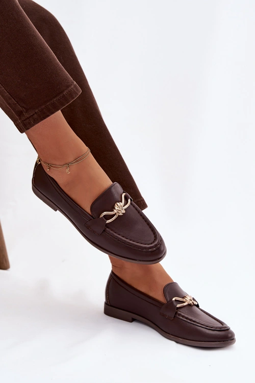 Loafersy Damskie Z Ozdobnym Detalem Czekoladowe Rosynne