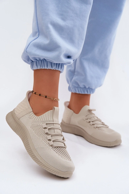 Materiałowe Wsuwane Buty Sportowe Damskie Beżowe Olive