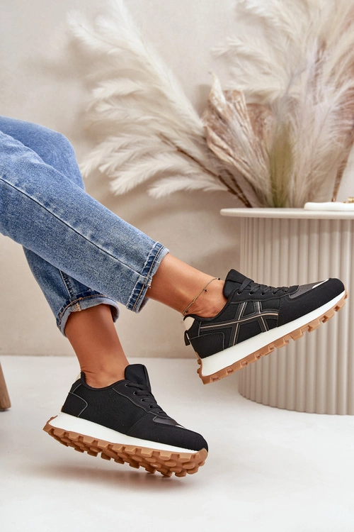 Sneakersy Buty Sportowe Damskie Sznurowane Na Platformie Czarne Mialunae