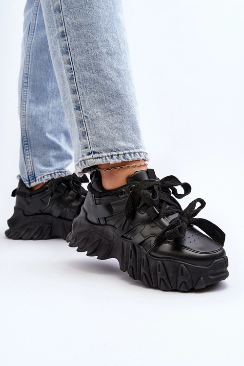 Sneakersy Damskie Na Masywnej Podeszwie Czarne Ellerai
