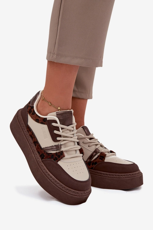 Damskie Sneakersy Na Platformie Big Star SS274356 Panterka Brązowo-Beżowe