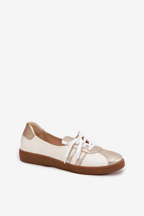 Skórzane Półbuty Damskie Typu Barefoot Zazoo N1341 Biało-Złote