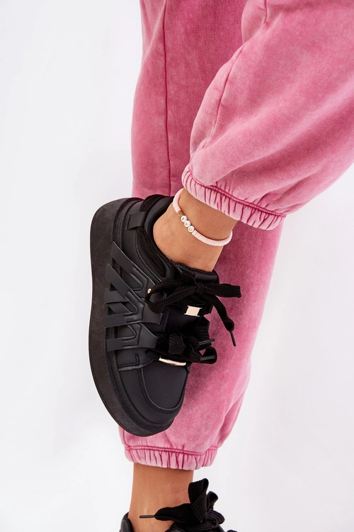 Eko Skórzane Sneakersy Na Platformie Czarne Penolle