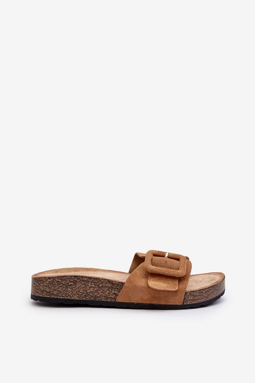 Klapki Damskie Z Klamrą Eko Zamszowe Camel Laeltia