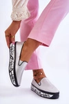Damskie Skórzane Tenisówki Slip-On Srebrne Ottavia
