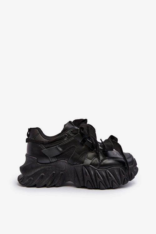 Sneakersy Damskie Na Masywnej Podeszwie Czarne Ellerai