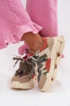 Skórzane Sneakersy Damskie Na Platformie D&A CR61-3133 Beżowe