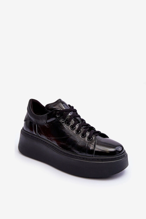 Damskie Buty Sportowe Lakierowane na Platformie Czarne Lemar 10150