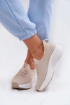 Materiałowe Buty Sportowe Sneakersy Damskie Wsuwane Kobbo 102425 Beżowe