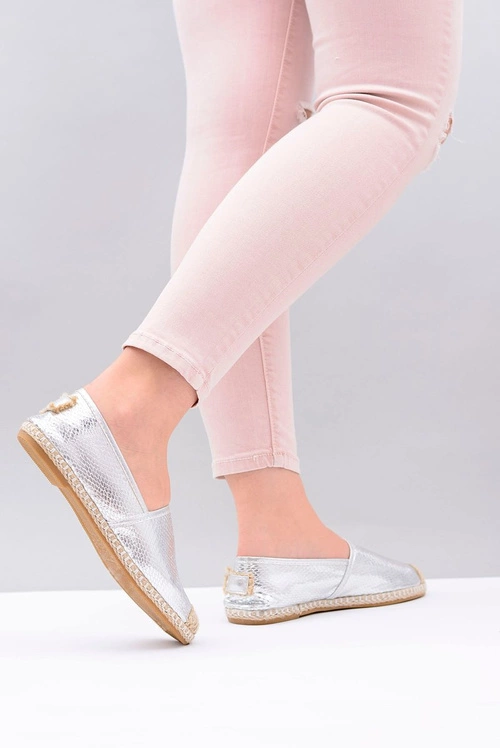 Lu Boo | Wsuwane Srebrne Damskie Espadryle Wąż Pray
