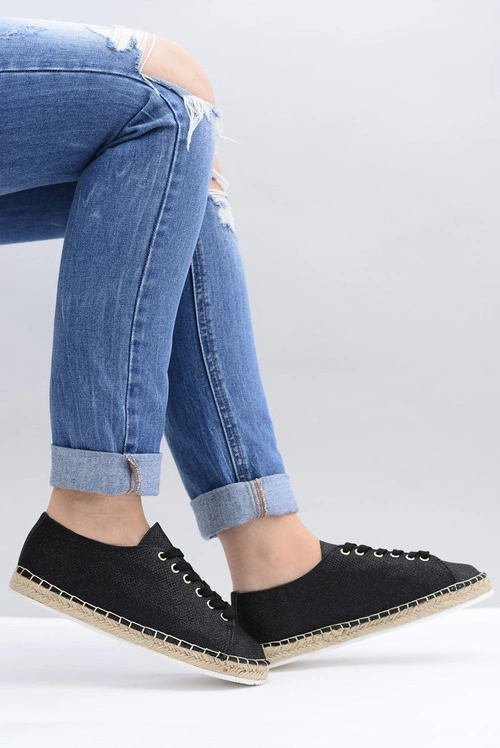 Lu Boo | Czarne Brokatowe Lniane Espadryle Fairy