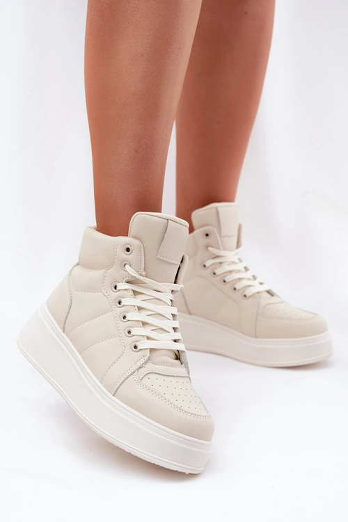 Wysokie Sneakersy Damskie Na Platformie Beżowe Tillive