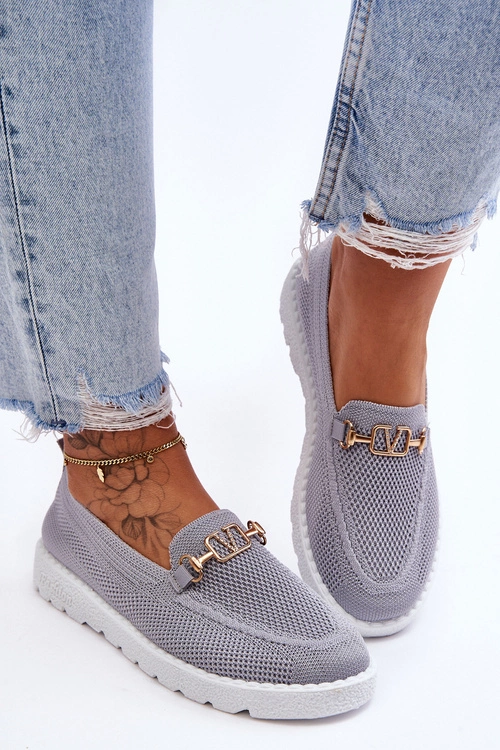 Damskie Wsuwane Tenisówki Slip-On Z Ozdobą Szare Alena