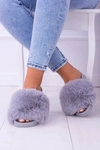 Lu Boo Damskie Klapki Z Futerkiem Szare Fur XXL