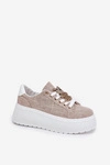 Sneakersy Na Platformie Z Przypinką Miś S.Barski BF51-014 Beżowe