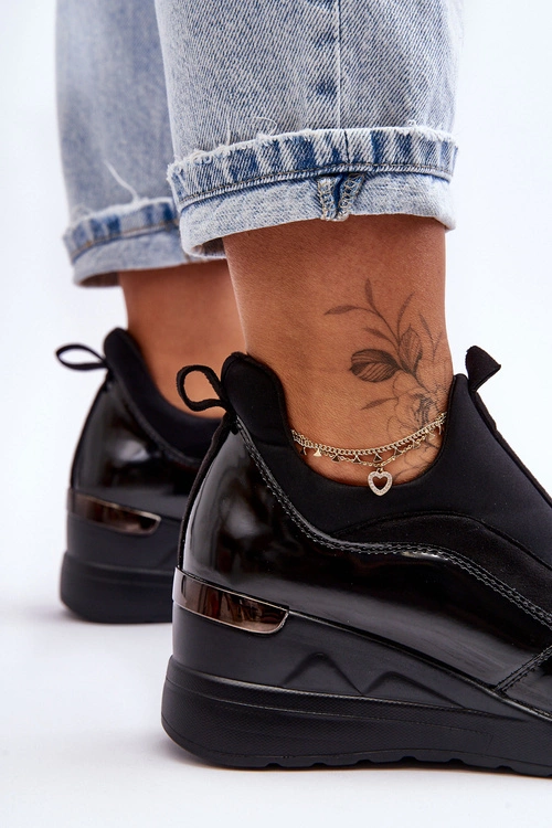 Damskie Wsuwane Buty Sportowe Na Koturnie Czarne Farro