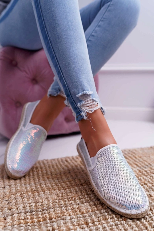 Espadryle Damskie Big Star Opalizujące Cekiny Białe DD274A162