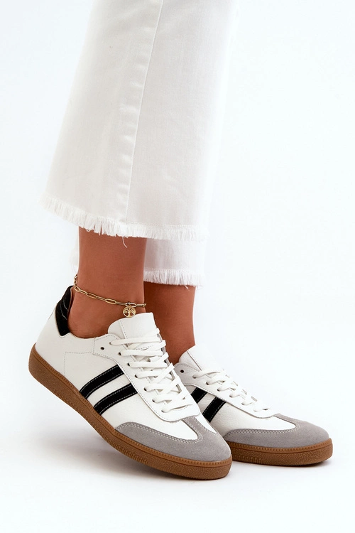 Zazoo N1068 Skórzane Niskie Sneakersy Damskie Białe