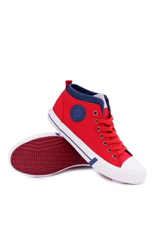 Trampki Męskie Cross Jeans Wysokie Materiałowe Czerwone DD1R4059