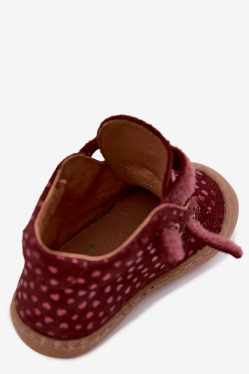 Zamszowe Półbuty Trzewiki Barefoot Dziecięce W Serduszka Froddo G2130328-66 Bordowe