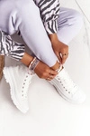 Damskie Wysokie Trampki Na Dużej Podeszwie Białe Trissy