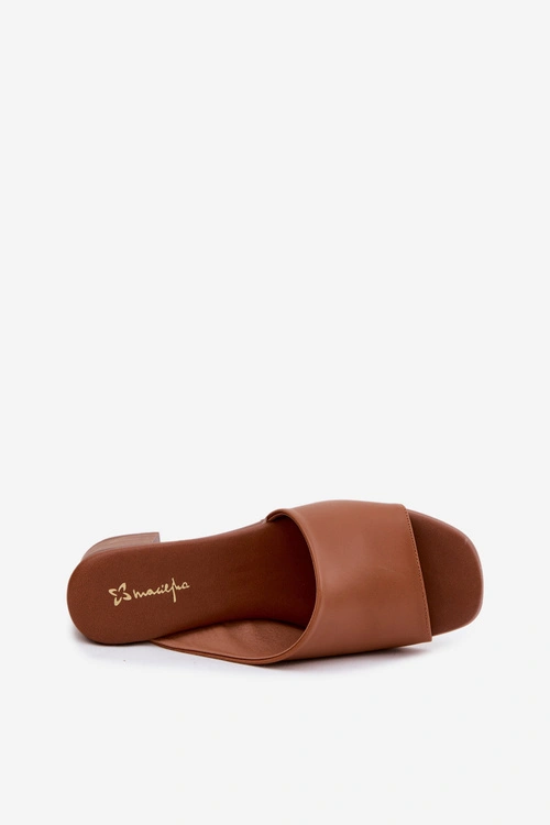 Skórzane Klapki Damskie Na Obcasie Maciejka E7395-29 Camel