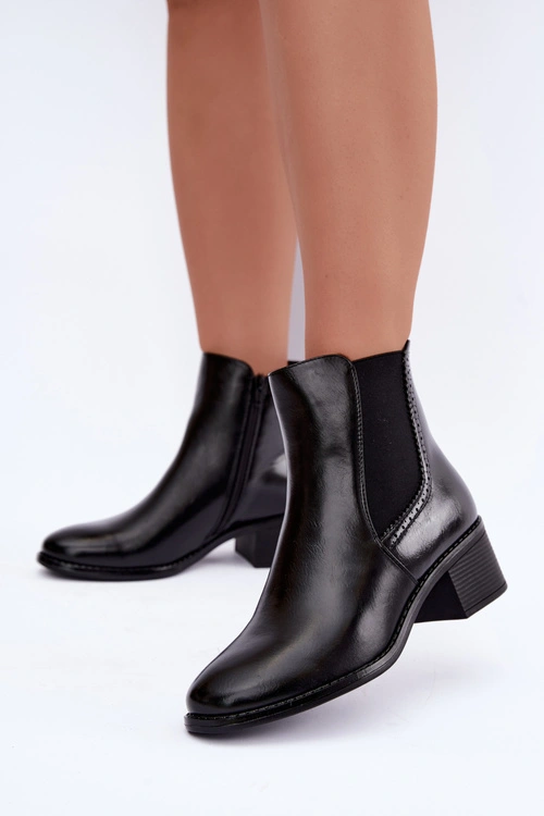 Botki Sztyblety Damskie Na Klocku Czarne Dalmora