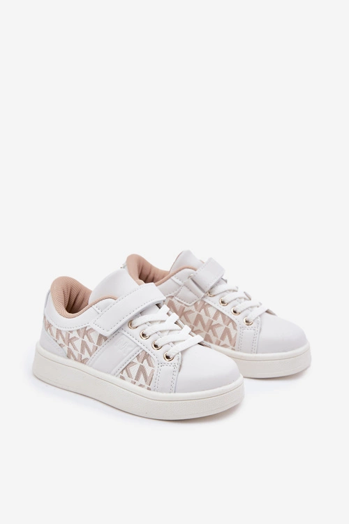 Buty Sportowe Sneakersy Dziecięce Z Eko Skóry Biało-Beżowe Anelisa