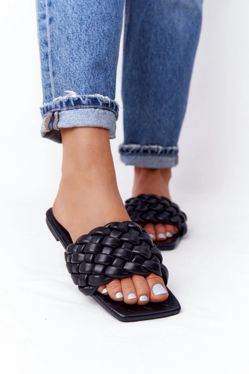 Damskie Plecione Klapki Czarne Cheryl