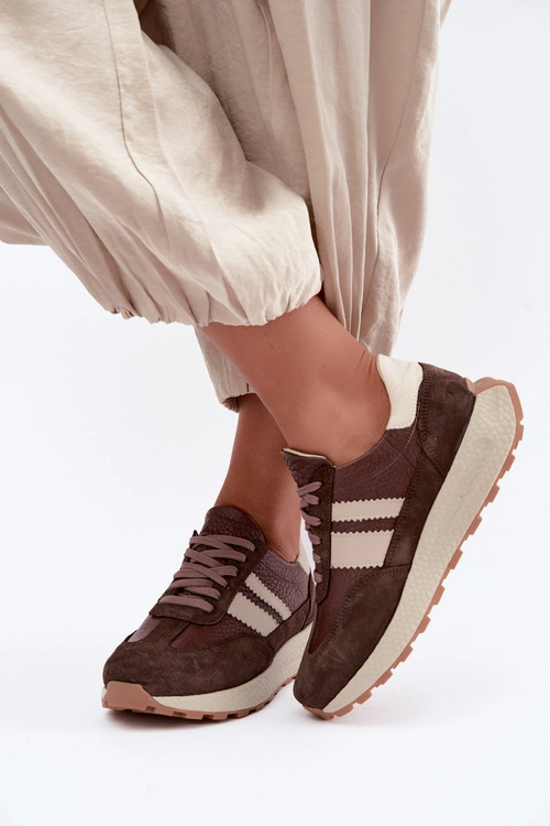 Skórzane Zamszowe Sneakersy Na Platformie Zazoo N1291 Czekoladowe