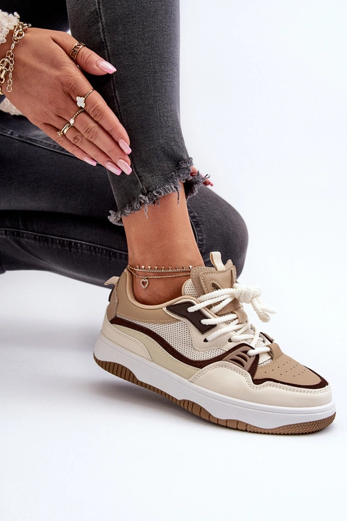 Sneakersy Damskie Na Platformie Brązowe Etnaria