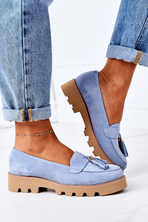 Zamszowe Mokasyny Lewski Shoes 3053 Błękitne