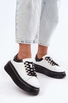Skórzane Półbuty Sneakersy Damskie Z Ćwiekami Artiker 55C0401 Biało-Czarne