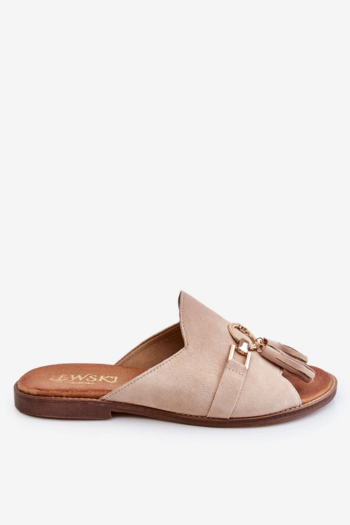 Damskie Zamszowe Klapki Lewski Shoes 3226 Beżowe