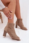 Ażurowe Botki Damskie Na Słupku Z Wycięciem Beżowe Ilavette 