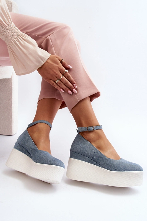 Damskie Jeansowe Espadryle Na Koturnie Niebieskie Malla