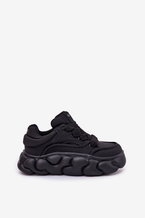 Skórzane Sneakersy Damskie Na Masywnej Platformie GOE RR2N4044 Czarne