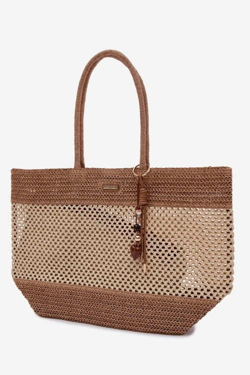Flora&Co Pleciona Torba Shopper Duża Z Brelokiem Beżowa Lucette
