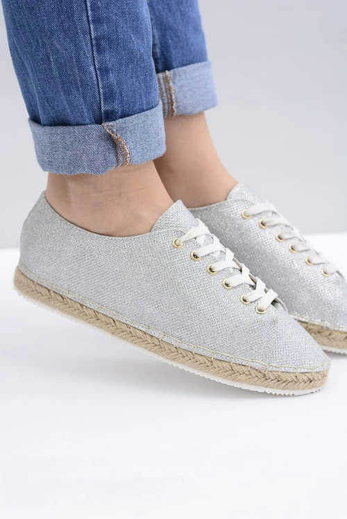 Lu Boo | Srebrne Brokatowe Lniane Espadryle Fairy