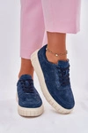 Zamszowe Sneakersy Damskie Na Platformie Granatowe Rilwena