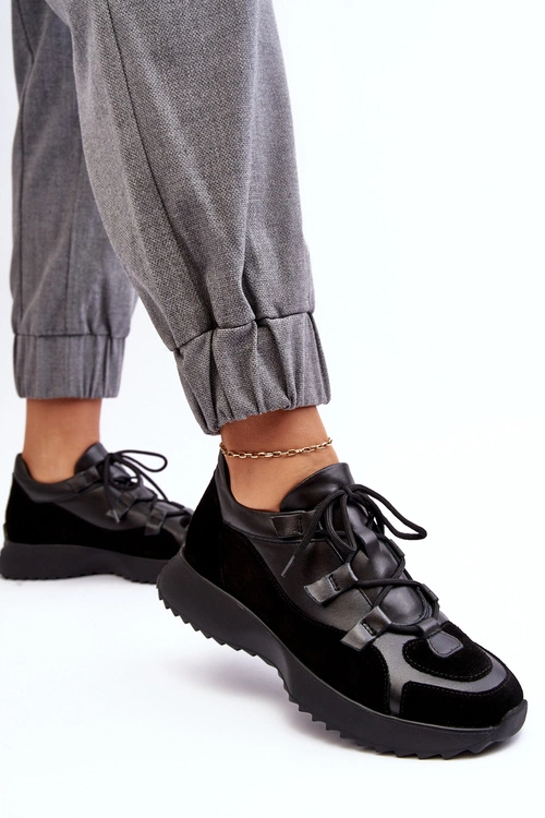 Skórzane Buty Sportowe Damskie M01/2 Zazoo Czarne