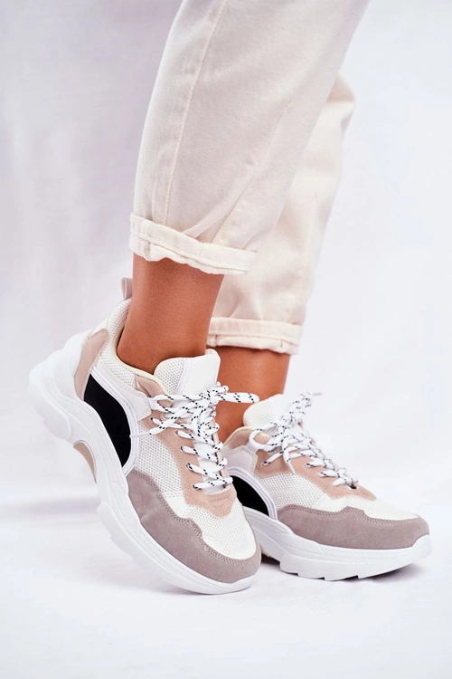 Sportowe Damskie Buty Sneakersy Biało Beżowe Mindanao
