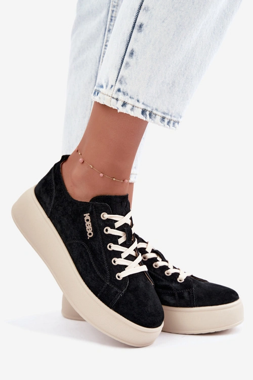 Skórzane Zamszowe Sneakersy Na Platformie Kobbo 41535 Czarne