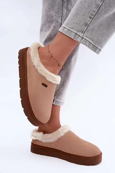 Kapcie Obuwie Domowe Damskie Z Futerkiem Inblu DR000004 Camel