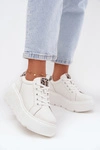 Skórzane Sneakersy Damskie Na Platformie Panterka Vinceza 89144 Białe