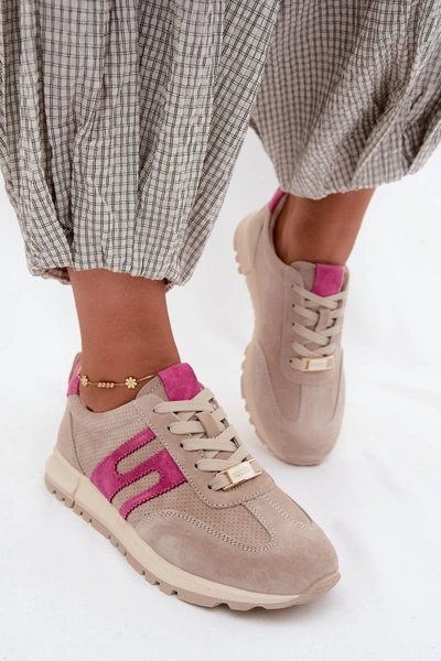 Buty Sportowe Sneakersy Z Naturalnego Zamszu Damskie Beżowe Lovey