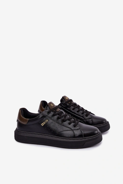 Skórzane Sneakersy Na Platformie Męskie Big Star UU174291 Czarne